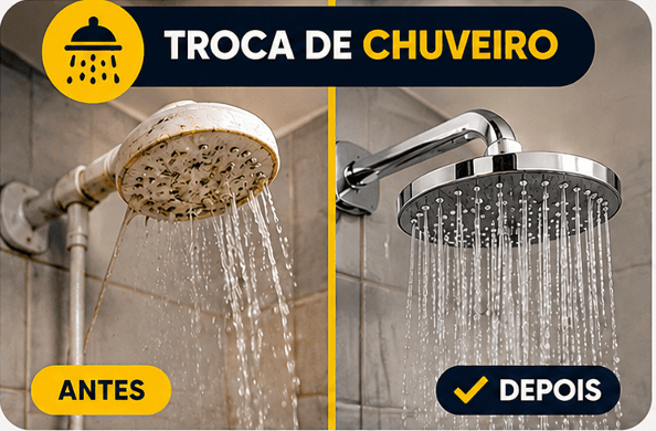 Antes e depois — troca de chuveiro